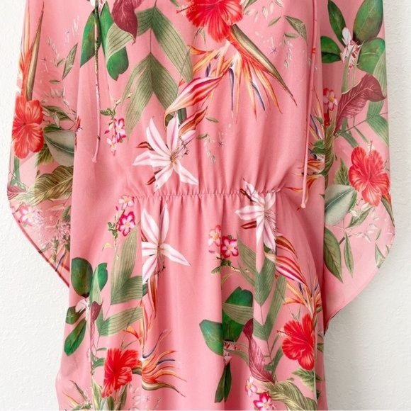 Express pink floral sheer chiffon cinched waist dress M - Picture 7 of 15